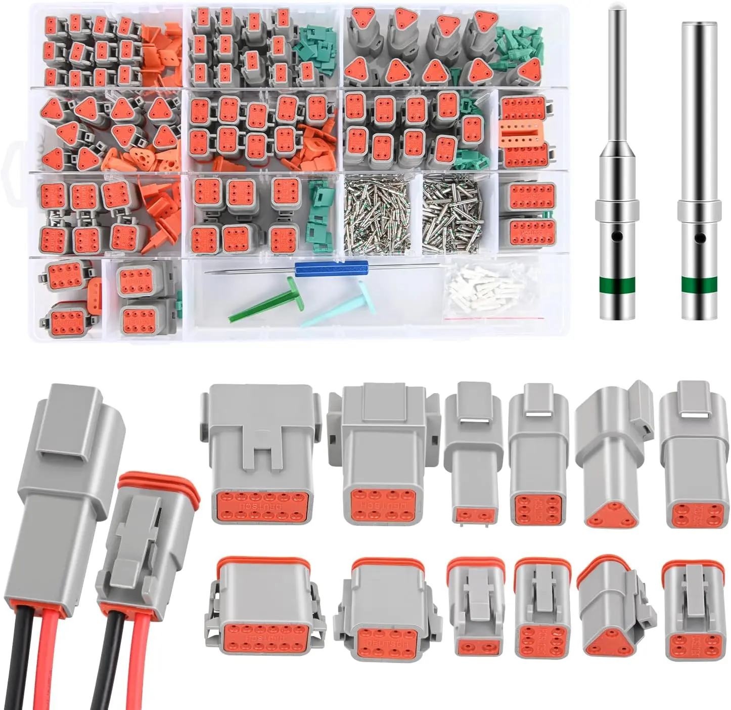 Nilight DT Series Waterproof Connector Kit, 40 Sets 2/3/4/6/8/12-PIN Size 16 Solid Contacts, 168 Pairs Solid Terminals, 20 Pcs Seal Plugs, 4 Indent Crimp 14-20 AWG Receptacle, 13 A, 14°F to +176°F, W/Removal Tool for Car Racing, Boat, Truck, Wire Connecti