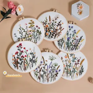 Cross Stitch Kits for Beginners,Needlepoint Kits with Easy Stamped Floral Pattern Fabric Hand Crafts Women DIY Hanging Plants