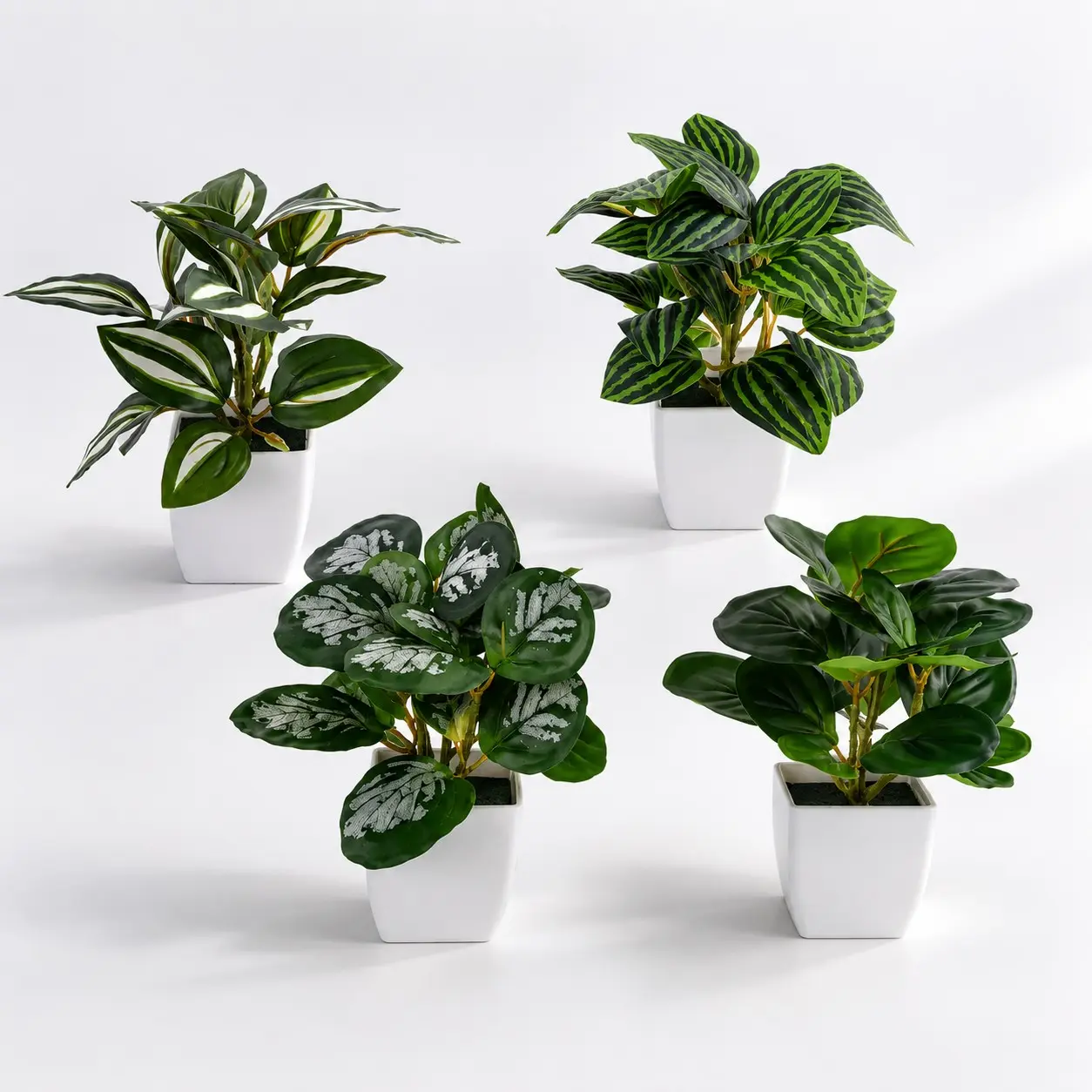 4pcs Mini Potted Plants, Decorative Fake Watermelon Leaf Greenery, Plastic Pot, Desktop Decor, Outdoor Party Decoration, Home Garden Ornament, Watermelon Leaf Small Potted Plant Set, Artificial Potted Plant