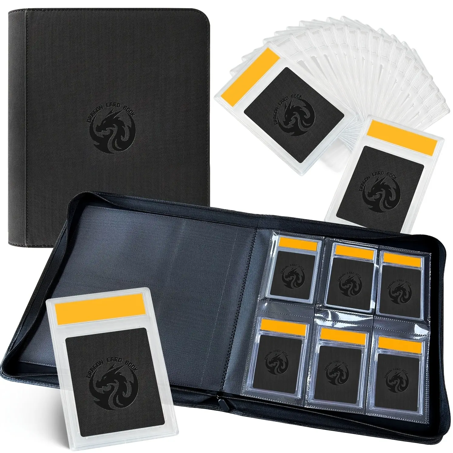 60 Pocket 3''x6'' Card Binder with Zipper Water-Resistant PU Leather for Collecting Game Cards Star Cards Sports Cards Rating Cards Trading Card Storage, or Trading Card Album