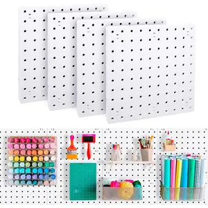 4 count Peg Board, Pegboard Wall Organizer Panels, White Pegboard Wall Mount, ABS Pegboard for Craft Room Garage Kitchen Workshop, ABS Peg Boards Easy Installation (White)