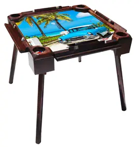 Mesa de Dominó con Diseño de Carro Clásico Cubano en la Playa – Estilo Tropical, Plegable, Ideal para Regalo o Decoración Caribeña