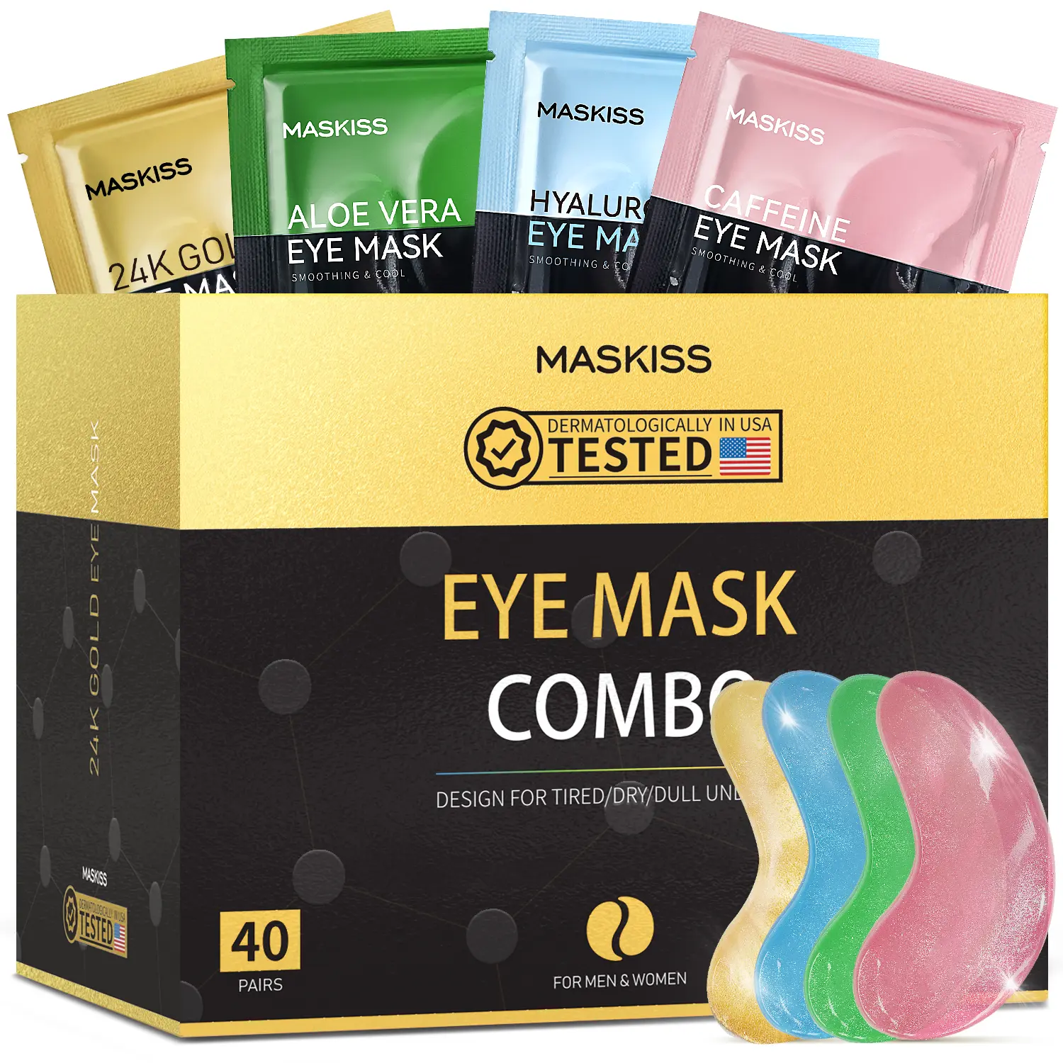 Maskiss Eye Mask(50 Pairs),Caffeine Eye Masks for Dark Circles Puffy Eyes Undereye Bags,Collagen Eye Patches for Wrinkles and Puffiness,Eye Skin Care Christmas Gift for Women & Men