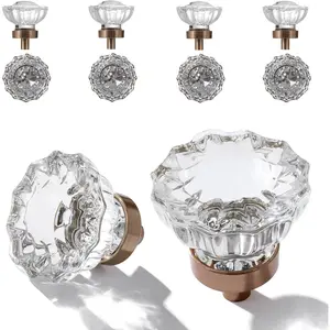 8 Pack Crystal Drawer Knobs Cabinet Knob Antique Drawer Pulls, Kitchens Closet Dresser Drawers Cupboard Wardrobe Vintage Pull, Clear Crystals Champagne Bronze Base Pack