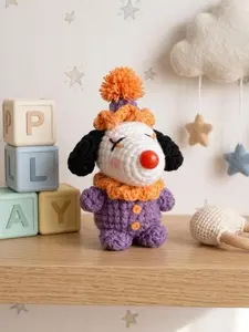 Cute Crochet Dog Clown Keychain, Handmade Amigurumi Puppy Keyring, Funny Clown Charm, Unique Gift Idea, Kawaii Backpack Charm