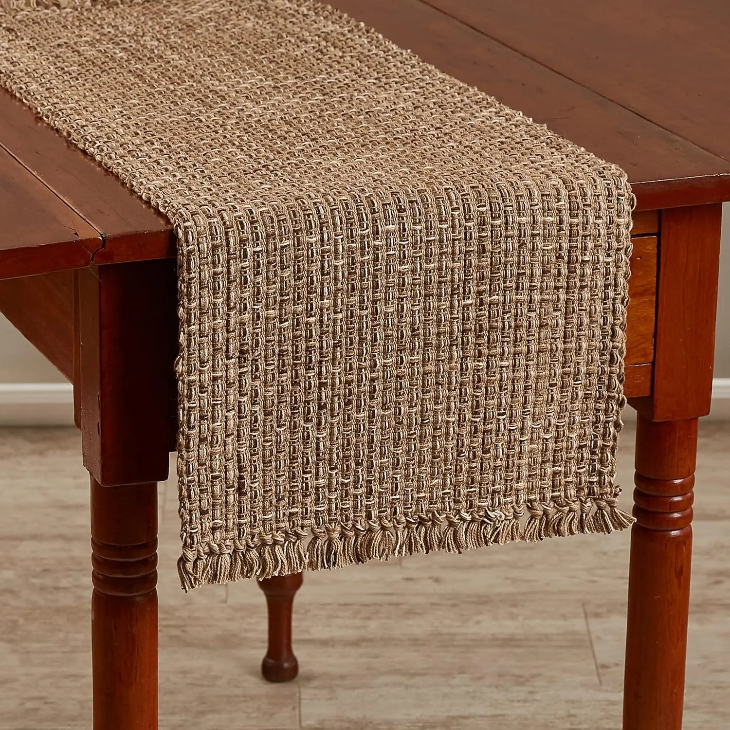 Park Designs Tweed Table Runner 13" x 36", Espresso | Hand-Loomed Yarn | Basket Weave Texture | Fringed Edges | Rustic Farmhouse Dining Table Accent Decor