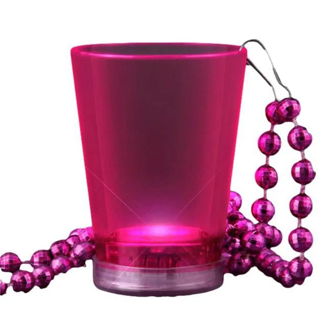 212 MAIN Pink LED Light-Up Shot Glass Beaded Necklaces - Affordable, Unique Jewelry Gift for Festival Parties, Festive Supplies, Thank Someone
