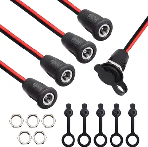 5 count 10A DC-099 DC Power Jack Cord Socket 5.5x2.1MM Threaded Female Mount Connector Adapter with 15CM 20AWG Pre-soldered Wires  Cover Cap K-078