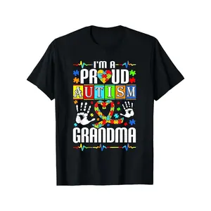 Autism Grandmother Puzzle Handprint Tee T-Shirt for Men & Women, Proud Grandparent Design, Comfortable Round Neck Casual, Breathable Elastic Cotton, Regular Fit, Machine Washable, Perfect for Supporting Adults with Autism