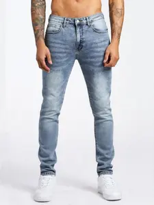 Men's Slim Fit Stretch Jeans, Blue Washed Denim Pants, Stretch Jeans with a Tight Fit, Suitable for Casual Street Fashion, Ideal for Young Men/Teens, Daily Leisure and Work Occasions.