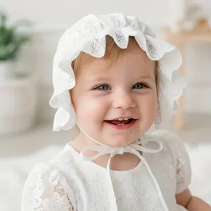 A lace-trimmed, court-style girl's fisherman hat suitable for Infant babies aged 3 to 12 months, featuring exquisite embroidery and perfect for going out.