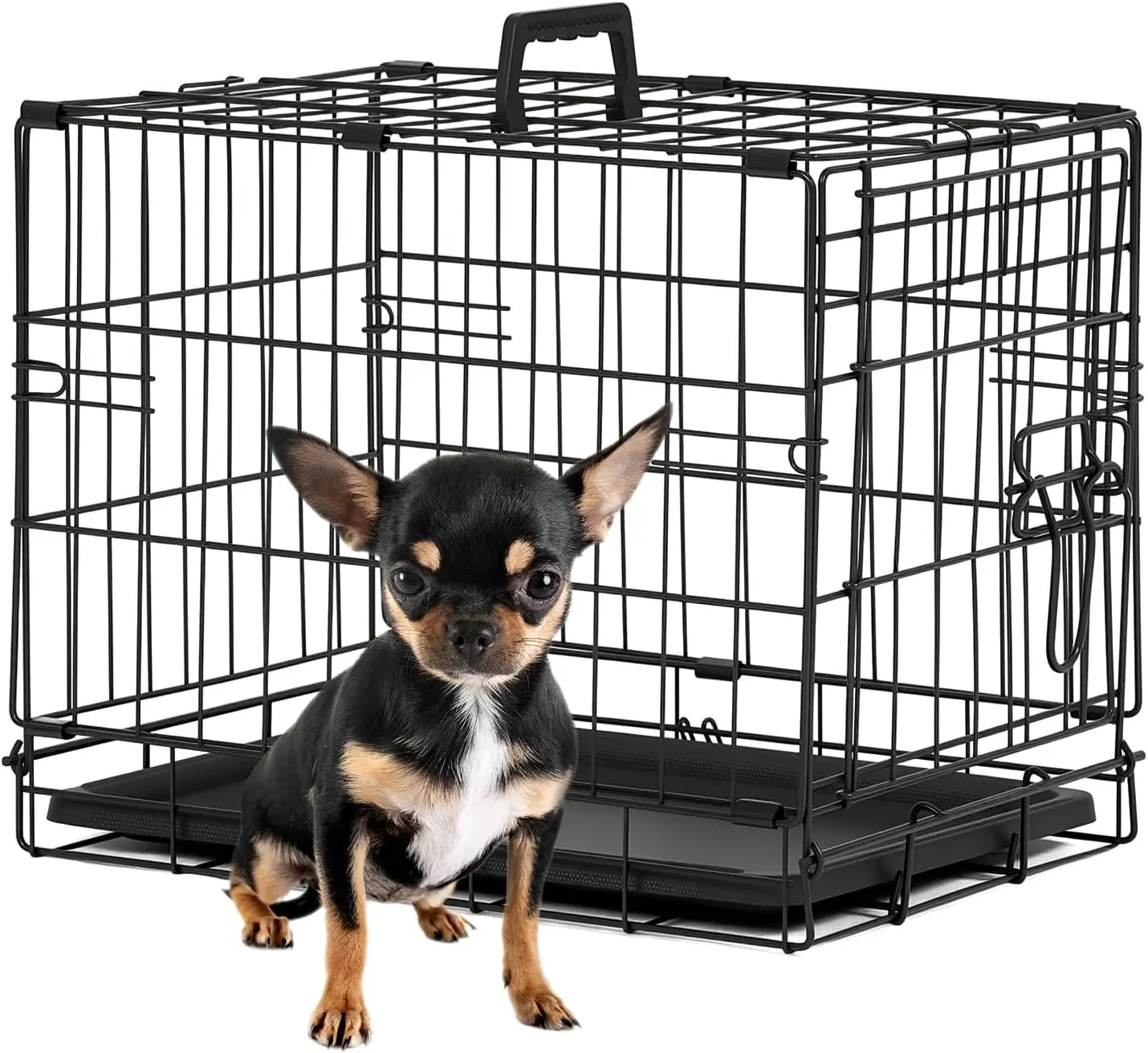 Dog Crate | " | Black | Foldable Metal Kennel with Single Doors, Secure Slide-Bolt Latches, Leakproof Tray | Portable Dog Cage for Small Breeds | for Travel, Indoor & Outdoor Use