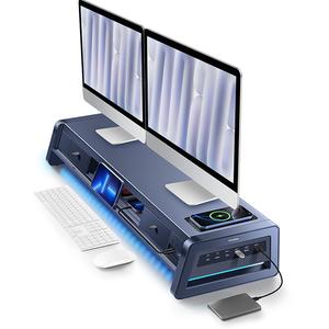 Vaydeer Metal Dual Monitor Stand Riser with 8 USB Ports, Wireless Charging Pad, 2-Storage Dual Monitor Drawers & Desk Organizer - Ergonomic Durability Computer Workstations for Office & Home, Office Accessories
