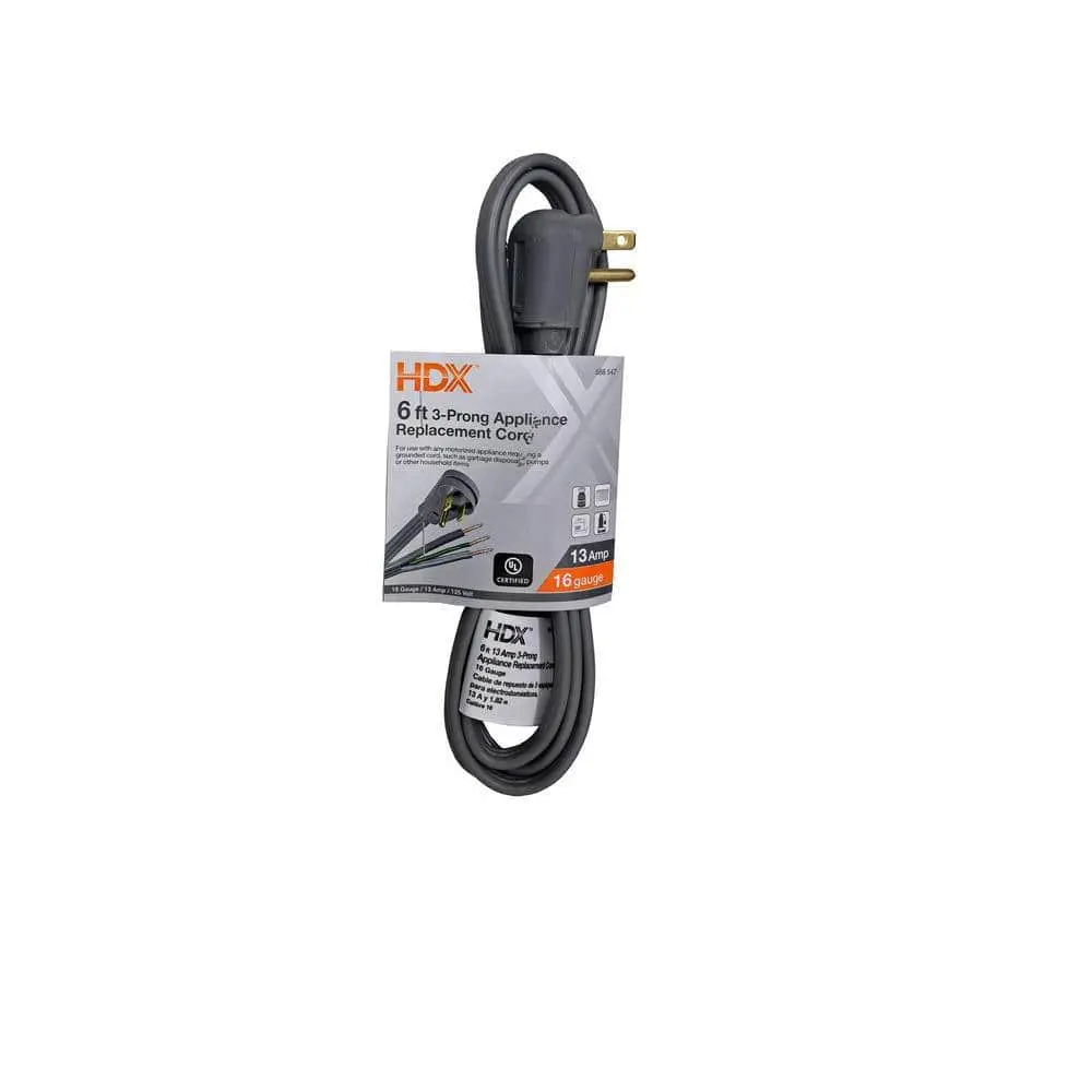6 ft. 16/3 13 Amp 3-Prong Appliance Replacement Cord, Grey 6 ft. 16/3 13 Amp 3-Prong Appliance Replacement Cord, Grey