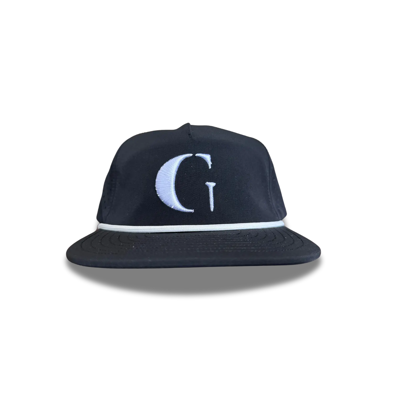 005. WATER REPELLENT 5-PANEL MULTI-LOGO Black White Rope Unstructured High-profile 90% Recycle Nylon 10% Spandex OSFA 58.5-61cm Flat Bill Adjustable Snapback