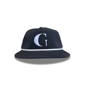 005. WATER REPELLENT 5-PANEL MULTI-LOGO Black White Rope Unstructured High-profile 90% Recycle Nylon 10% Spandex OSFA 58.5-61cm Flat Bill Adjustable Snapback