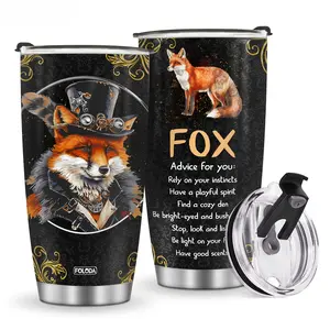 Fox and Mandala Tumbler 20oz, Insulated Stainless Steel Travel Mug - Vintage Floral Design, "Advice from a Fox" Quote, Gift for Women, Men, Fox Enthusiasts