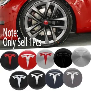 4pcs 56mm Aluminum Material Tesla Models Car Wheel Hub Center Cap Stickers Emblem Badge Decoration Decals For Tesla Model Y Model 3 Model S Model X Roadster Auto Styling Accessories