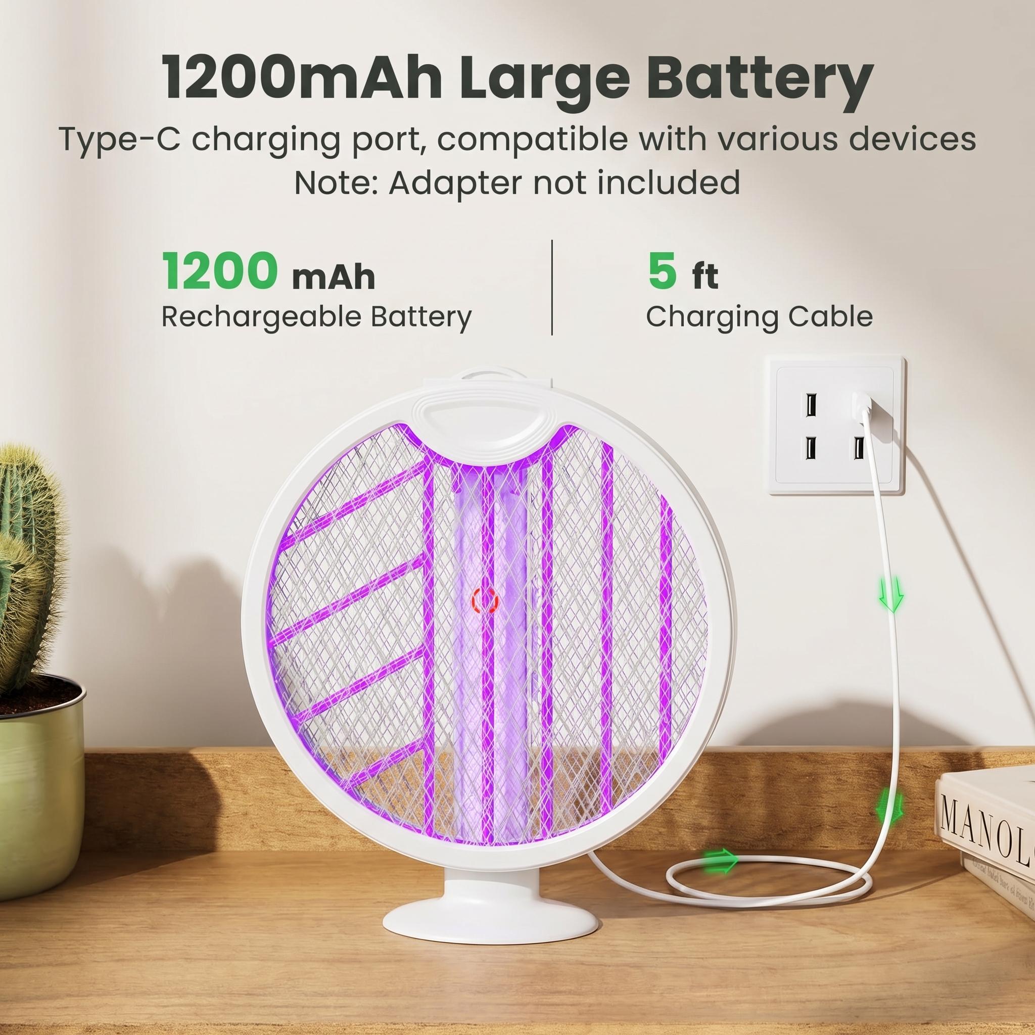 Foldable Electric Fly Swatter Racket 3000V, USB Rechargeable Bug Zapper with Purple Attractant Light, 1200mAh Portable Handheld Mosquito Killer - Kills Mosquitoes, Flies, Gnats, Wasps, Fruit Flies for Indoor Home, Backyard, Patio, Camping Foldable Electric Fly Swatter Racket 3000V, USB Rechargeable Bug Zapper with Purple Attractant Light, 1200mAh Portable Handheld Mosquito Killer - Kills Mosquitoes, Flies, Gnats, Wasps, Fruit Flies for Indoor Home, Backyard, Patio, Camping