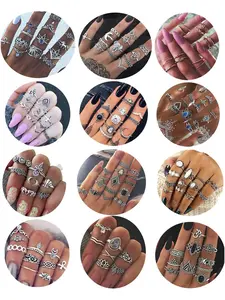 132PCS Boemia Knuckle Ring Set per donna Hollow Silver Fashion Midi Finger Rings Vintage Stackable Knuckle Midi Rings Set Boho Style Rings