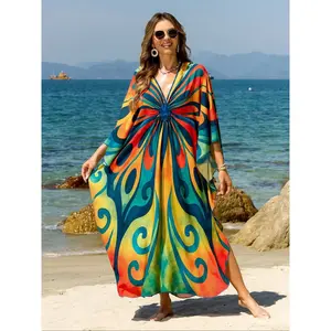 women beach cover ups kaftans handmade woven geometric printed maxi dresses boho holiday bathing suits