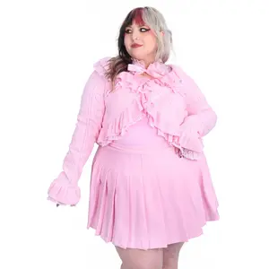 Sophie Soft Pointelle and Lace Ruffle Cardigan - Pastel Pink