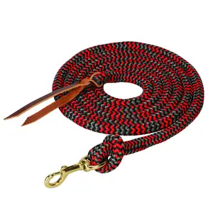 Weaver Leather Poly Cowboy Lead with Swivel Snap and Leather Popper, Black/Red/Gray - 5/8" x 10'