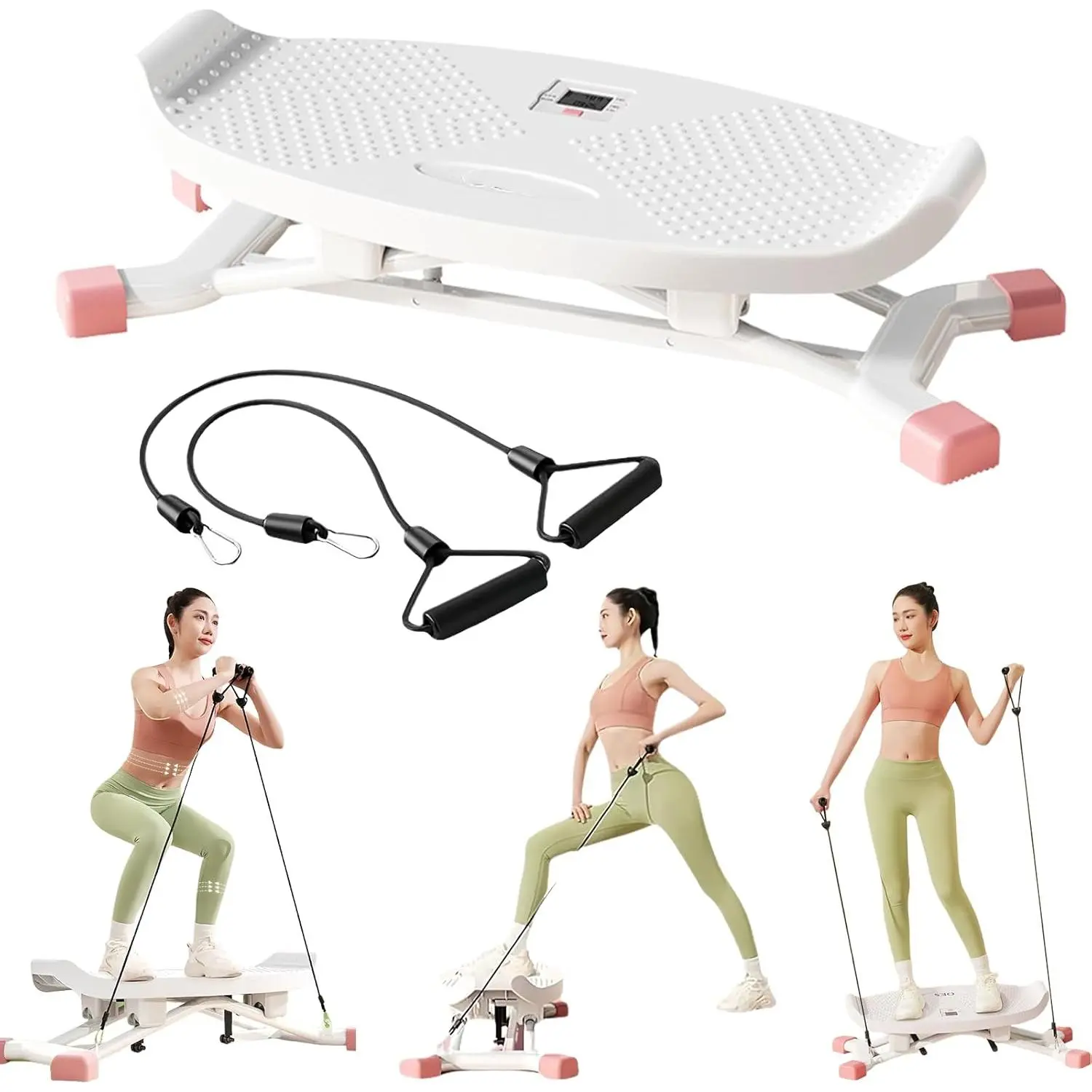 Balance Board, Full Motion Exerciser, Portable Ski Balance Machine with LCD Display, Balance Board with Resistance Bands, 300 lbs Capacity Suitable for Home Gym Exercise Equipment