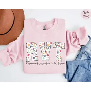 RVT Floral T-Shirt Or Sweatshirt - Wildflowers RVT Shirt,  Tech nurse shirt school nursing , Registered Vascular Technologist Gift Cotton Crewneck Bottom