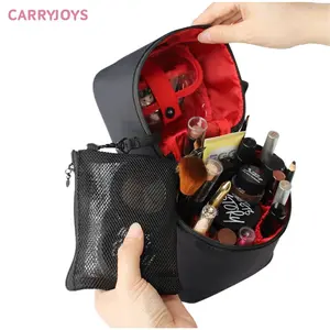 Cylindrical makeup bag with compartments large capacity cosmeitic bag portable waterproof canvas easy to clean