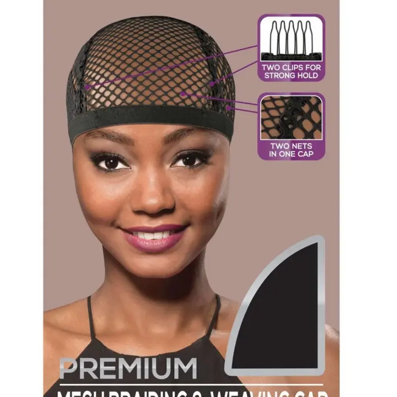 Ms. Remi Premium Mesh Braiding & Weaving Cap Black with Two Clips for Strong Hold and Two Nets in One Cap