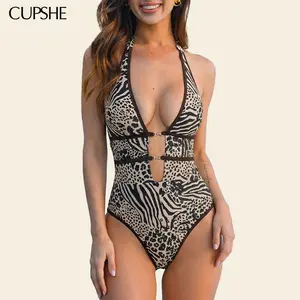 CUPSHE Spot Me Animal Print Plunging Neckline Mid Leg Cut Moderate Bum Coverage One-Piece Swimsuit Swimwear Bathing suit #SummerVibes