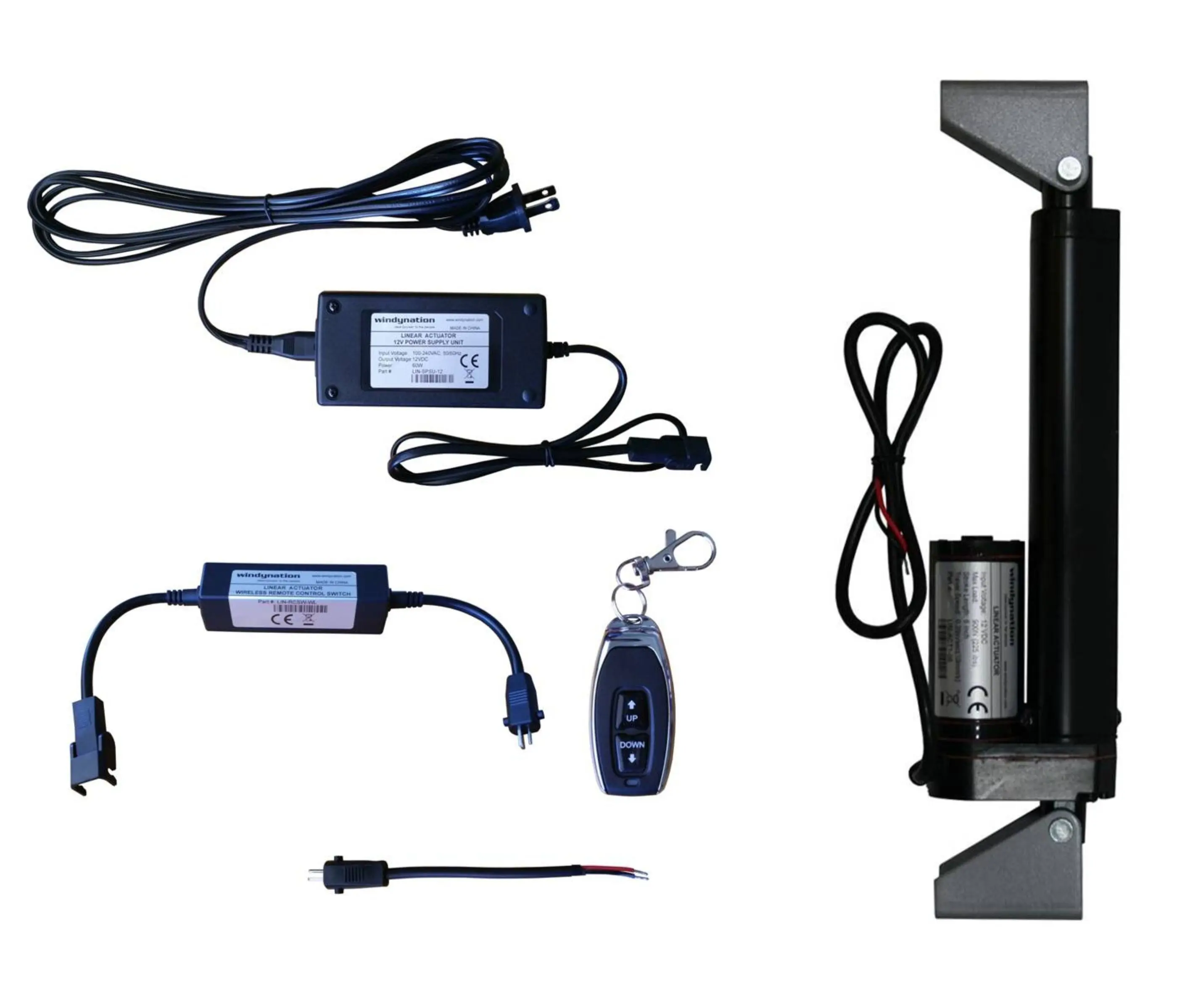 12V Linear Actuators (225lbs Load Capacity) with Mounting Brackets, Quick Snap Locking Connectors Cable, Optional AC-to-12VDC Power Supply & Wireless Remote Control DPDT Switch for Home Automation