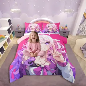 Japanese Anime Bedding,D Anime Girl Comforter Set,Kawaii Japanese Style Bedding Comforter Sets,Cartoon Uniform Girl Duvet Insert