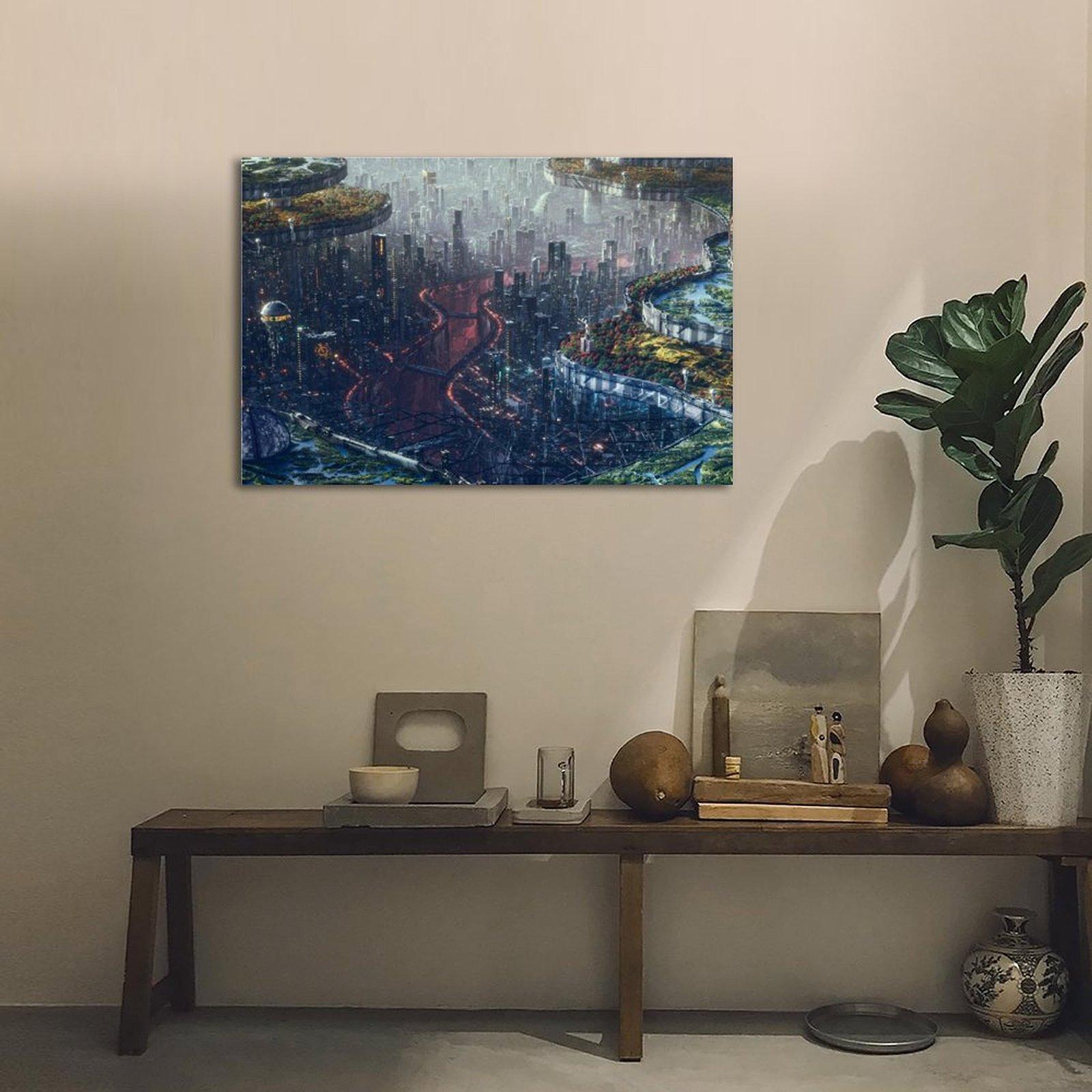 Sci Fi City Poster Decorative Painting Canvas Wall Art Picture Print Modern Family Bedroom Decor