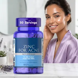Zinc for Acne Skin Formula with Vitamins C, B-6, A, and E for Men and Women, Dietary Supplement for Clear Healthy Skin, Immune System, Cell Division and Growth Support, 100 Tablets