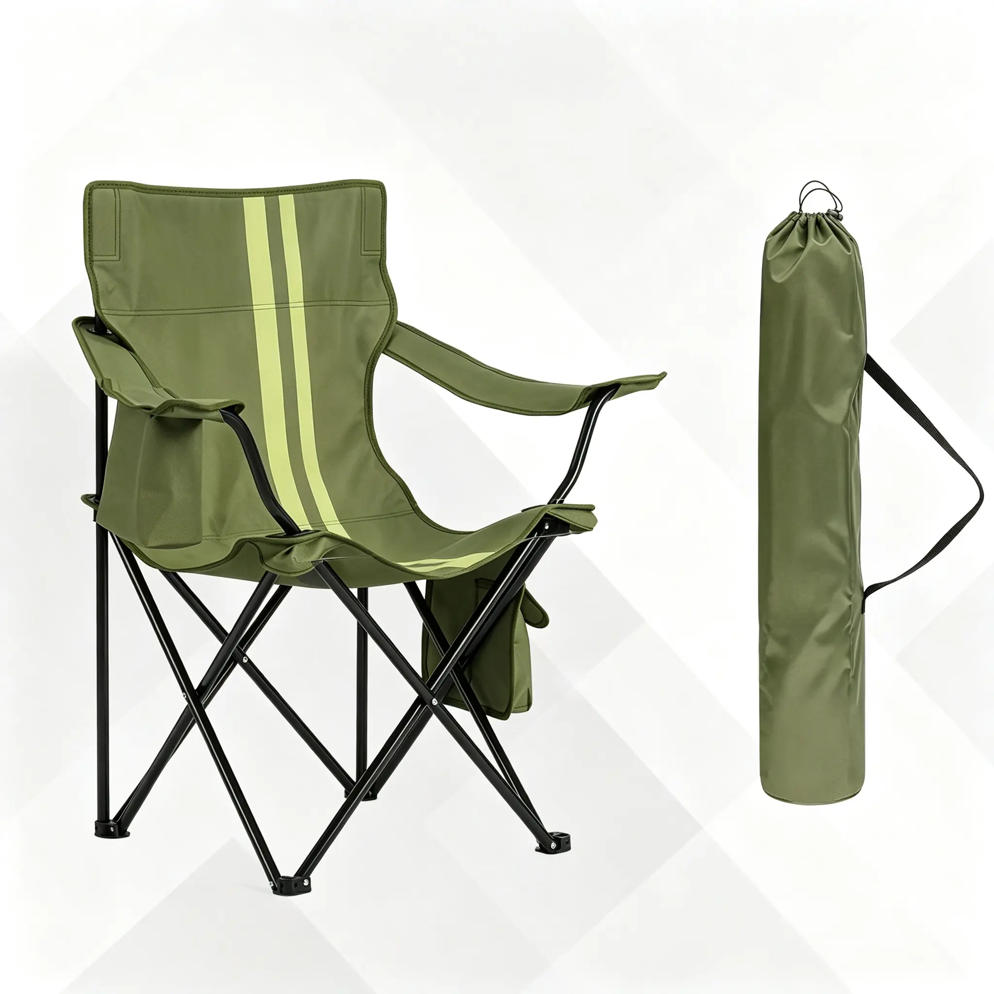 Green Portable Folding Director Chair, Waterproof Oxford Camping Chair with Cup Holder & Insulated Cooler Bag, Foldable Outdoor Seat for Fishing BBQ Backyard Tailgating Picnic camping chair