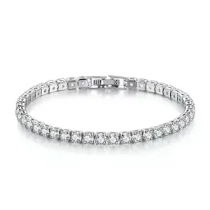 Elegant Diamond Tennis Bracelet in Silver Tone with Secure Clasp and Sparkling Stones for Women