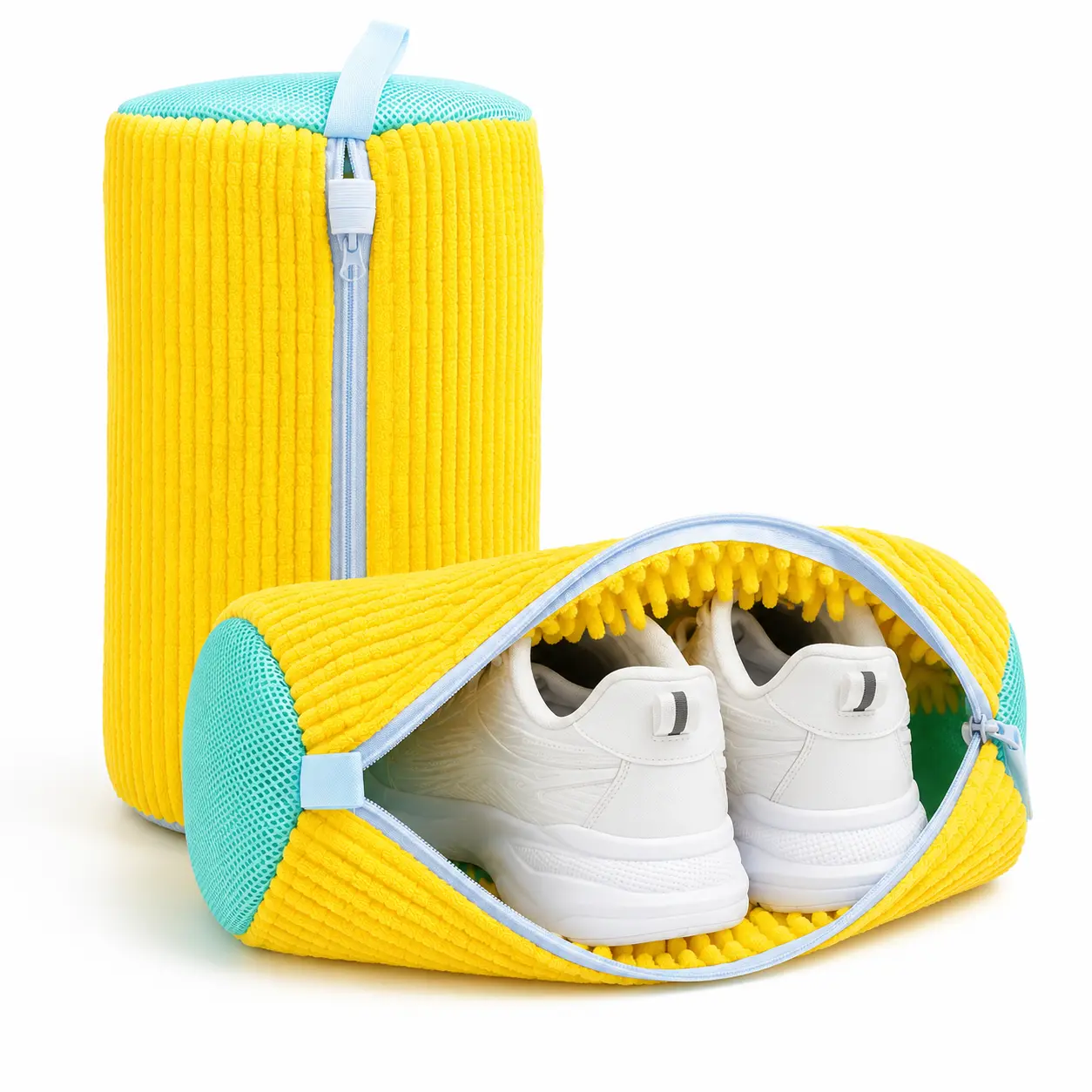 Machine Washable Shoe Washing Bag with Soft Chenille Microfiber, Reusable Sneaker Laundry Bag with Zipper & Breathable Mesh, Protective Shoe Wash Bag for Washing Machine
