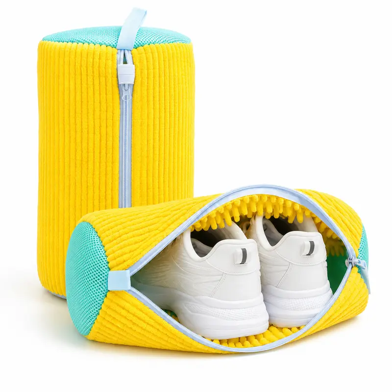 Machine Washable Shoe Washing Bag with Soft Chenille Microfiber, Reusable Sneaker Laundry Bag with Zipper & Breathable Mesh, Protective Shoe Wash Bag for Washing Machine