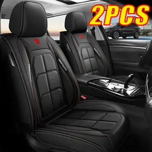 Waterproof Leather Car Seat Covers 2PCS Black with Red Stitching for Enhanced Protection and Style Durable & Stylish Car Accessories