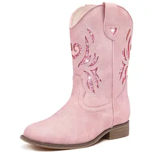 Girls Cowgirl Boot Kids Cowboy Boots Western Cowboy Glitter Zipper Mid Calf Square Toe Toddler Little Kid/Big Kid Party Birthday Riding Boot