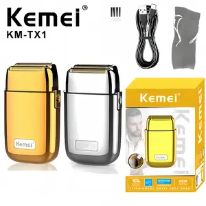 Kemei Full Metal Men's Electric Shaver, Wet & Dry Trimmer, Rechargeable Dual-Head Razor, Fast Charging, USB Rechargeable Shaver, Perfect Gift for Boyfriend Father, Travel Shaver