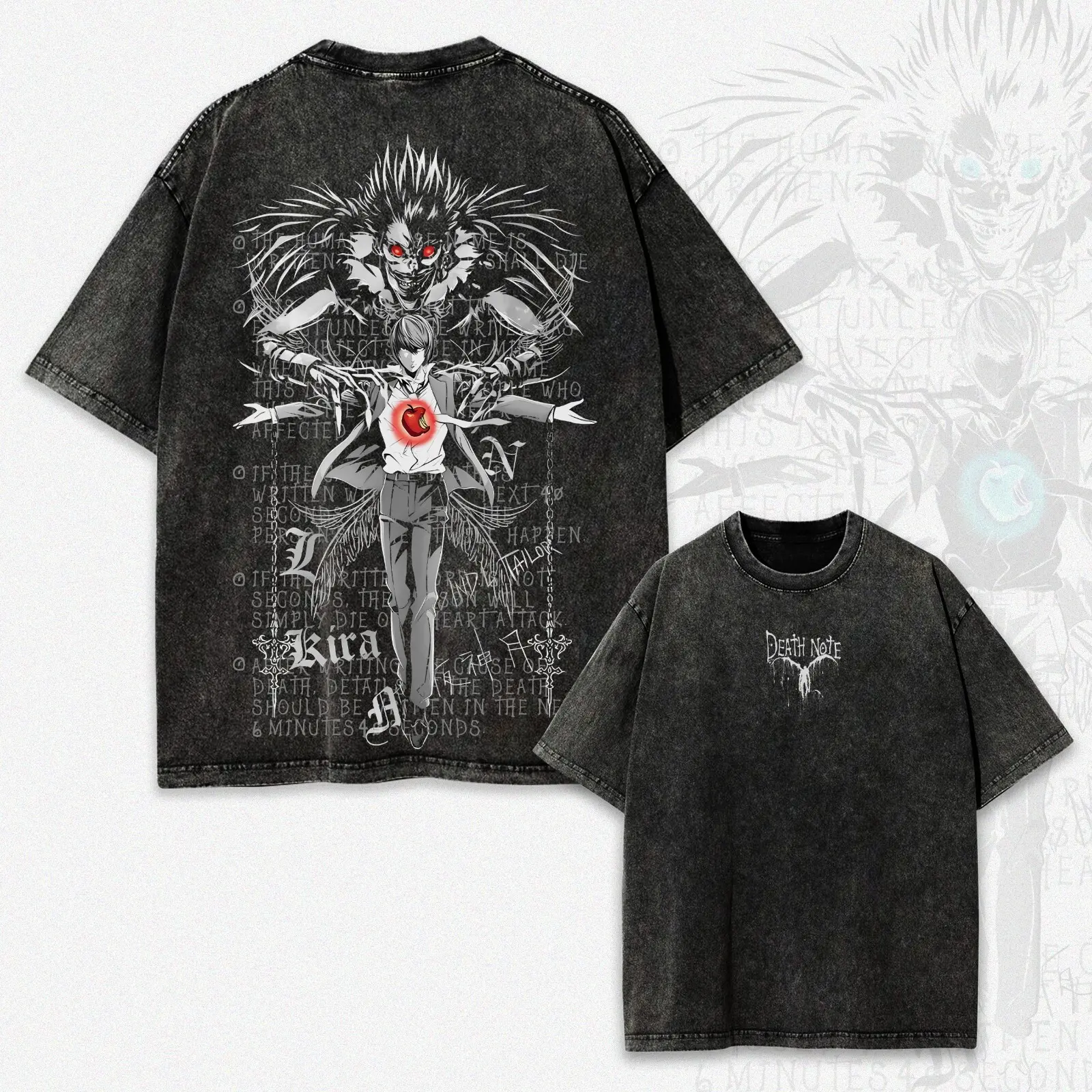 Men's Cotton Death Note Ryuk & Light Graphic Short-Sleeve T-Shirt - Distressed Vintage Oversized Round Neck Anime Streetwear, Menswear Good Graphic Tees Anime Merchandise Unique Gifts for Man Gifts Adults, Men's T Shirts, Streetwear Clothing