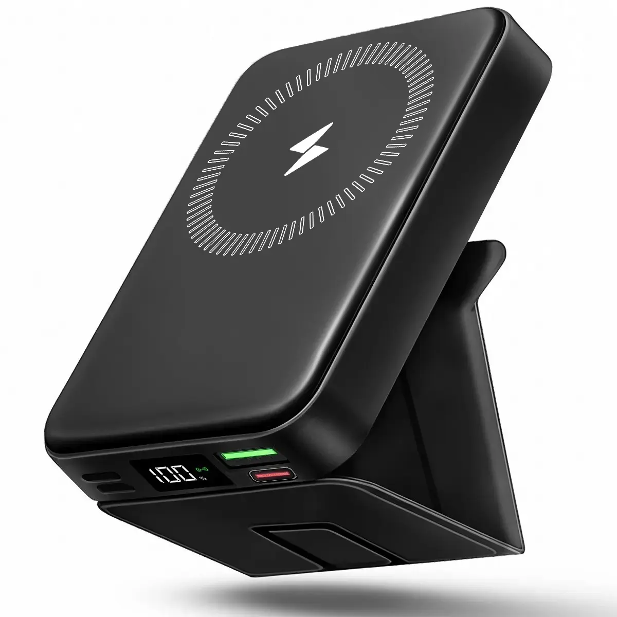 10000mAh Magnetic Portable Charger - 22.5W PD Fast Charging, 15W USB-A PD, Strong Magnetic, Built-in USB-C & Lightning Cables, LED Display, Foldable Compact Silicone Black Charger for iPhone 17/16/15/14/13/12 Pro/Pro Max, Multiple Device Charging, Wireles