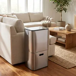 16 Gallon Dual Kitchen Trash Can with Compost Bin, 33L+28L 3-in-1 Garbage & Recycling Bin Combo, Stainless Steel Trash Can with Removable Inner Buckets & Odor Control Filters, Large Rectangular Waste Bin for Kitchen