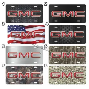 Truck GMC Logo Style License Plate – Bold Red Lettering Car Tag, Camo and Solid Decorative Aluminum Sign 12"x6" Pre-Drilled Easy Install