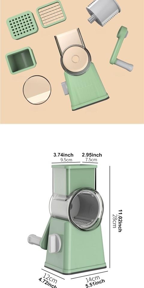 Tekinor Rotary Grater with Handle, 6 Well-Designed Blades, Strong Suction Cup Base, Vegetable Grater & Mandoline Slicer - Kitchen Utensils