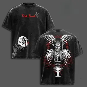 The End Eren Yeager Attack on Titan Graphic Tee Final Season Acid Washed Cotton Oversized Unisex AOT Anime Streetwear Retro Loose Casual Daily Trendy Top Ideal Gift For Anime Enthusiasts