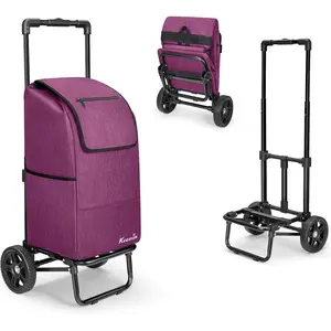 2 in 1 Shopping Carts for Groceries, 330 lbs Grocery Cart on Wheels, Foldable Carts with Wheels, Load-Bearing Hand Truck with Waterproof Bag for Shopping,Camping,Laundry,, Purple
